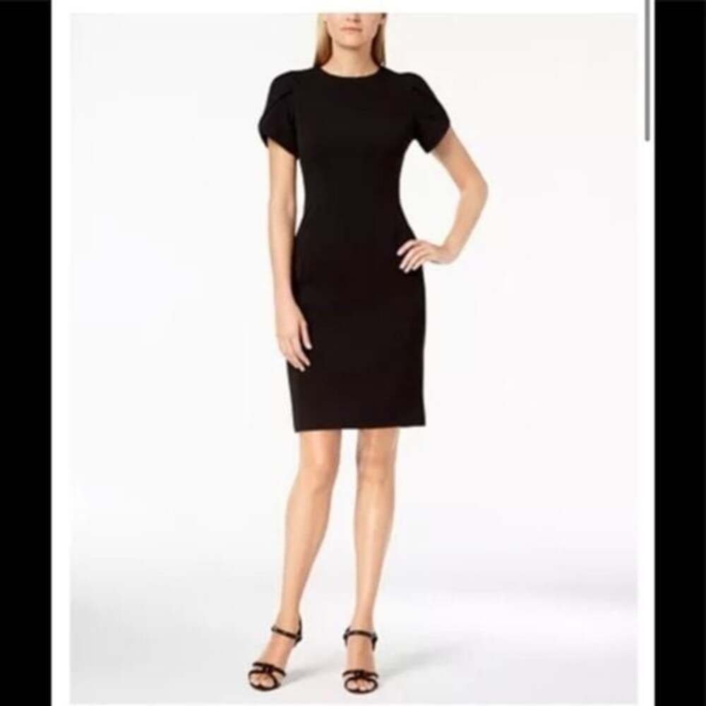 NWT Calvin Klein Classic Black Midi Tulip Sleeve Dress Sz 6 - Picture 2 of 15